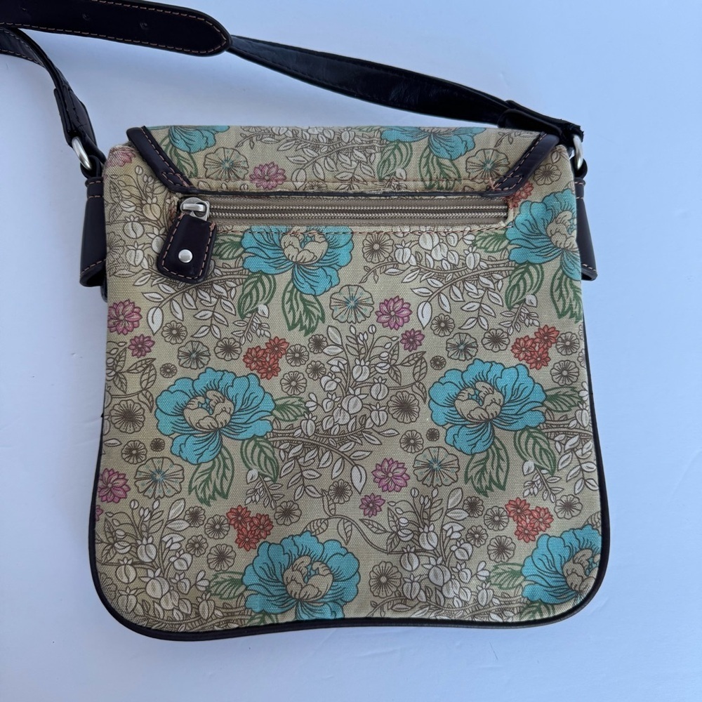 Mouflon Floral Crossbody Bag Small/Medium Leather Canvas Boho Flap Purse Pretty - Picture 8 of 10